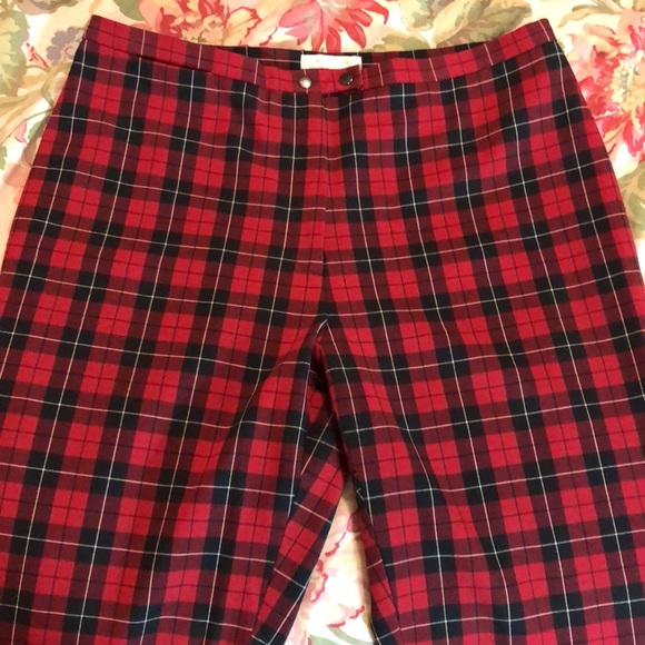 Vtg 90s JONES NY Size 14 Tartan Plaid Stretchy Flat Front HighWaist Snap-Close - Picture 4 of 16